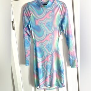 Long Sleeve Pastel Swirl Bodycon Dress